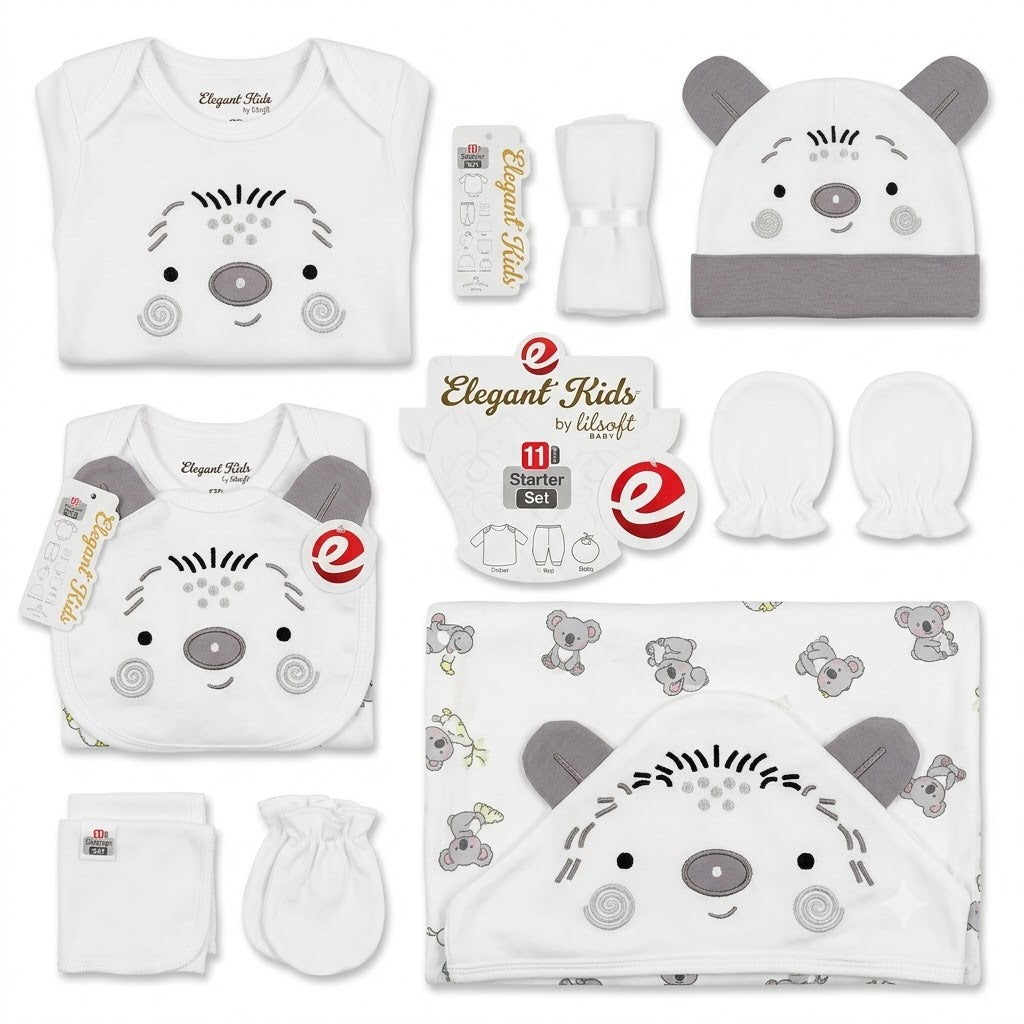 Elegant Kids by Lilsoft 11-Piece Newborn Baby Starter Set – Soft Cotton Hooded Blanket & Clothing Gift Set