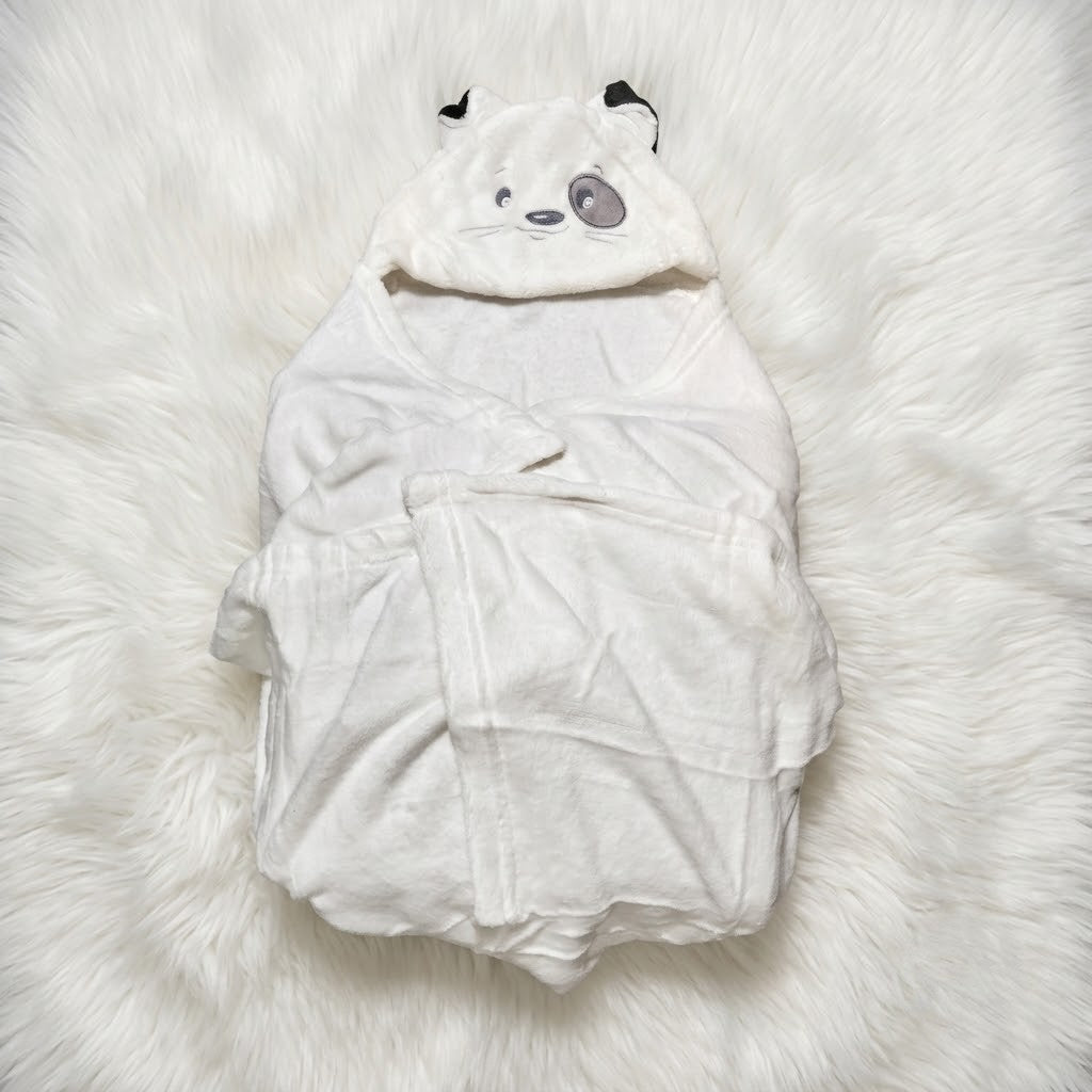 Panda Hooded Newborn Baby Wrap Blanket – Ultra Soft Flannel Swaddle with Ribbon Tie