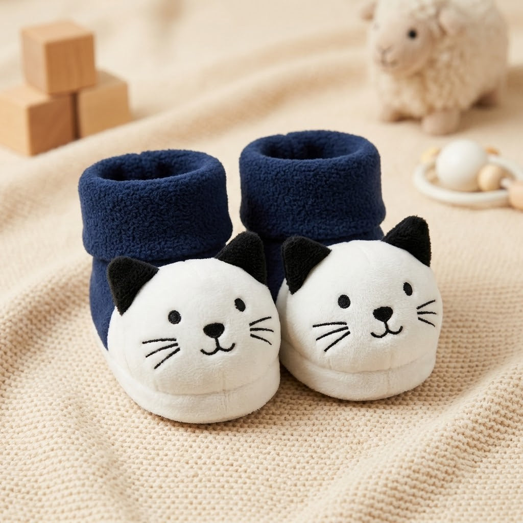Ultra-Soft 3D Animal Plush Baby Bootie Socks – Anti-Slip Warm Winter Rattles Booties for Newborns (0-12M)