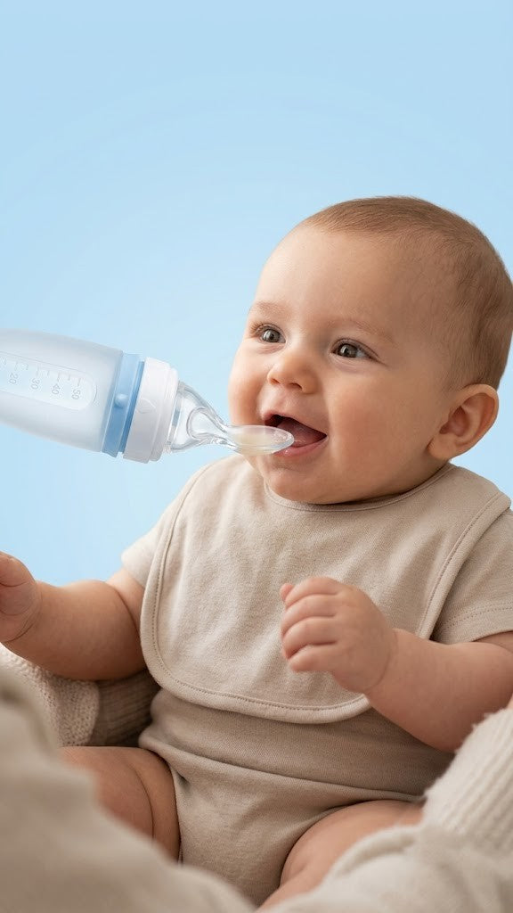 Silicone Baby Food Feeder Bottle with Spoon β Squeeze Feeding Bottle for Infants