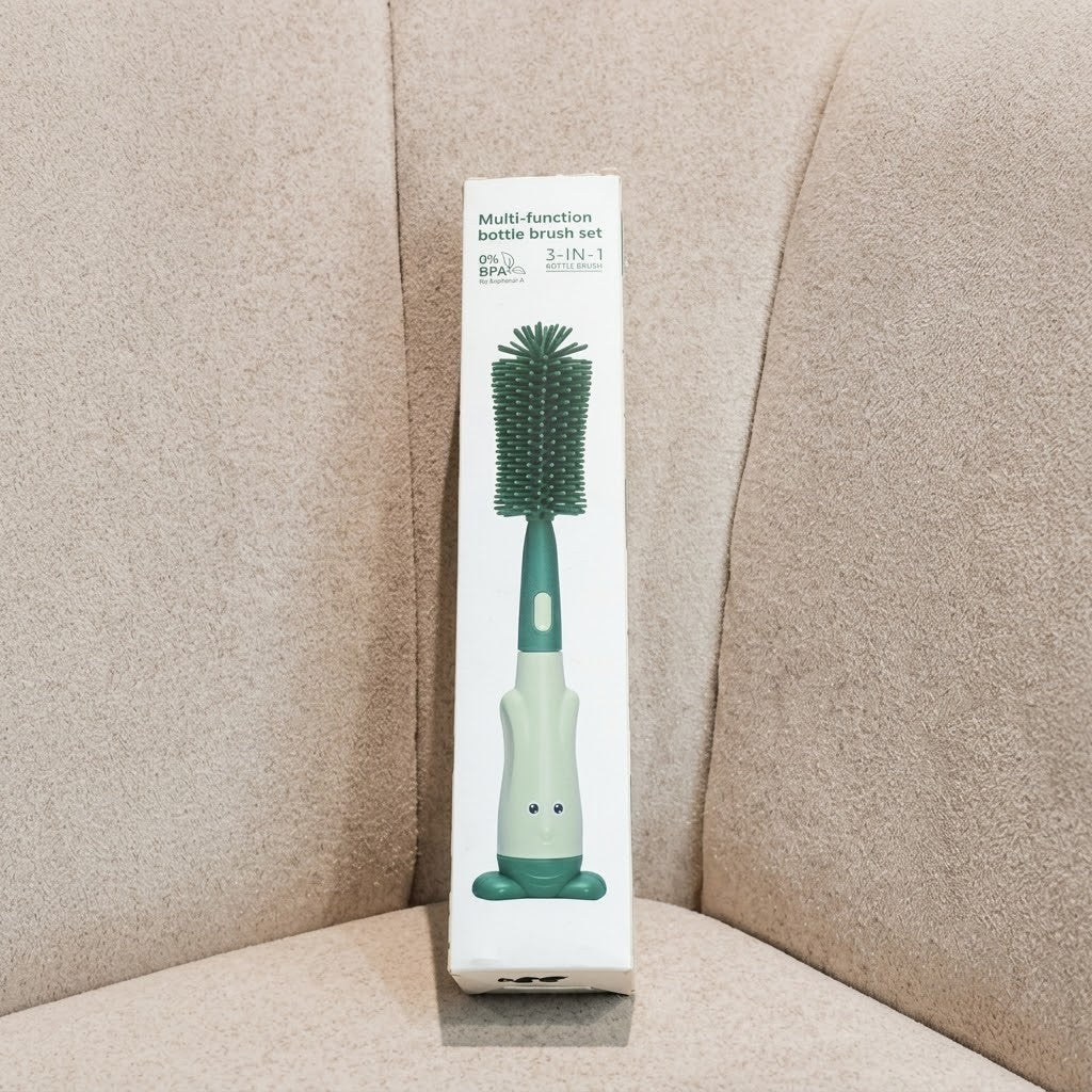 Multi-Function 3-in-1 Silicone Bottle Brush Set – BPA-Free Cleaning Brush with Straw & Nipple Cleaner