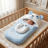 Ultra-Soft Cute Bear Baby Sleeping Bag with Head Shaping Pillow – Portable Newborn Nest & Carry Bed