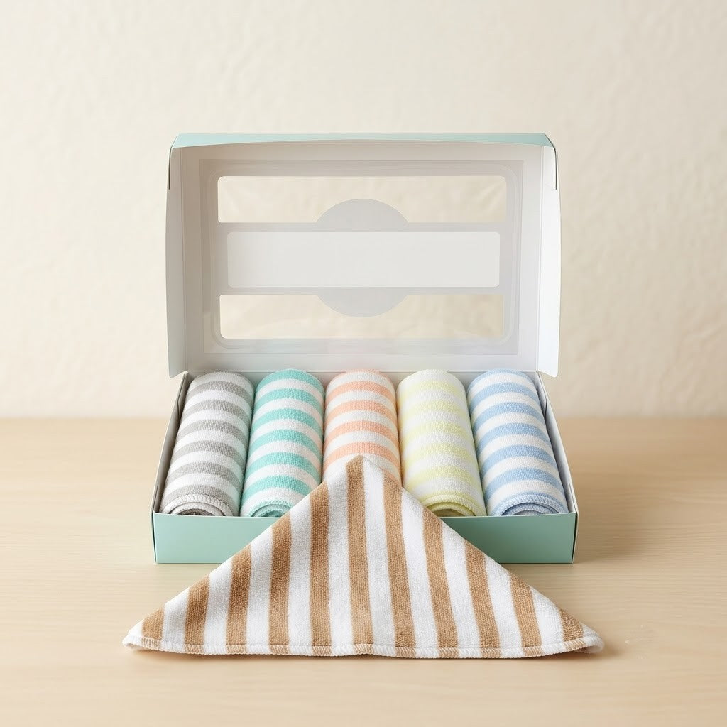 Ultra-Soft 6-Piece Baby Face Towel Set – Premium Cotton Striped Washcloths Gift Box for Newborns