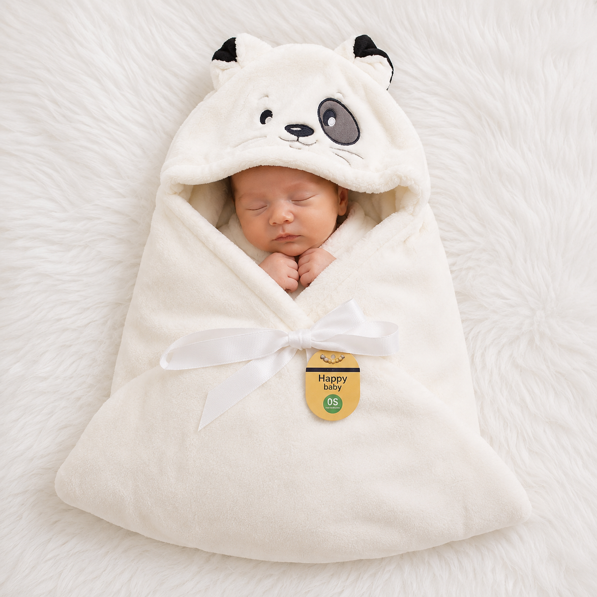 Panda Hooded Newborn Baby Wrap Blanket – Ultra Soft Flannel Swaddle with Ribbon Tie