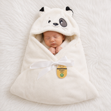 Panda Hooded Newborn Baby Wrap Blanket – Ultra Soft Flannel Swaddle with Ribbon Tie