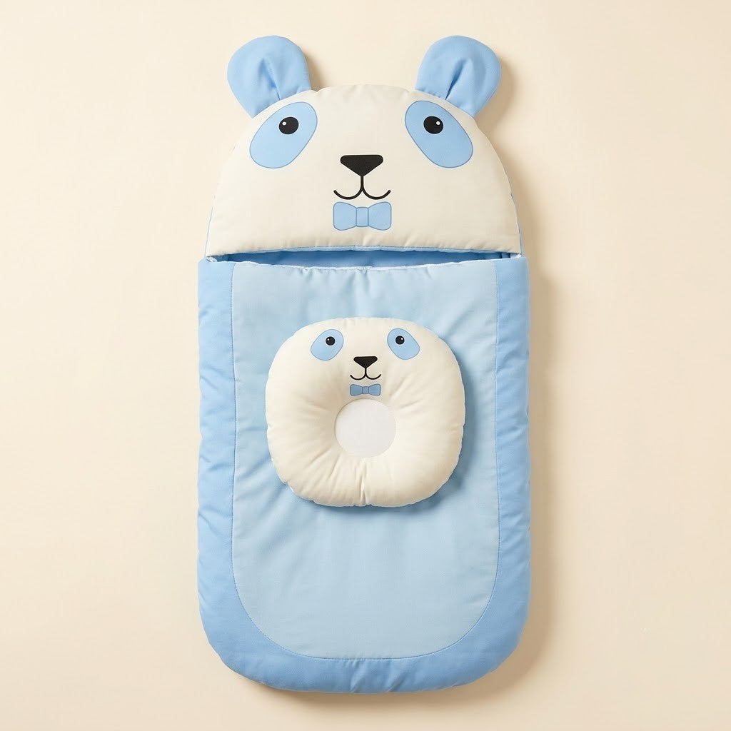 Ultra-Soft Cute Bear Baby Sleeping Bag with Head Shaping Pillow – Portable Newborn Nest & Carry Bed
