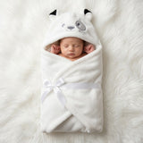 Panda Hooded Newborn Baby Wrap Blanket – Ultra Soft Flannel Swaddle with Ribbon Tie