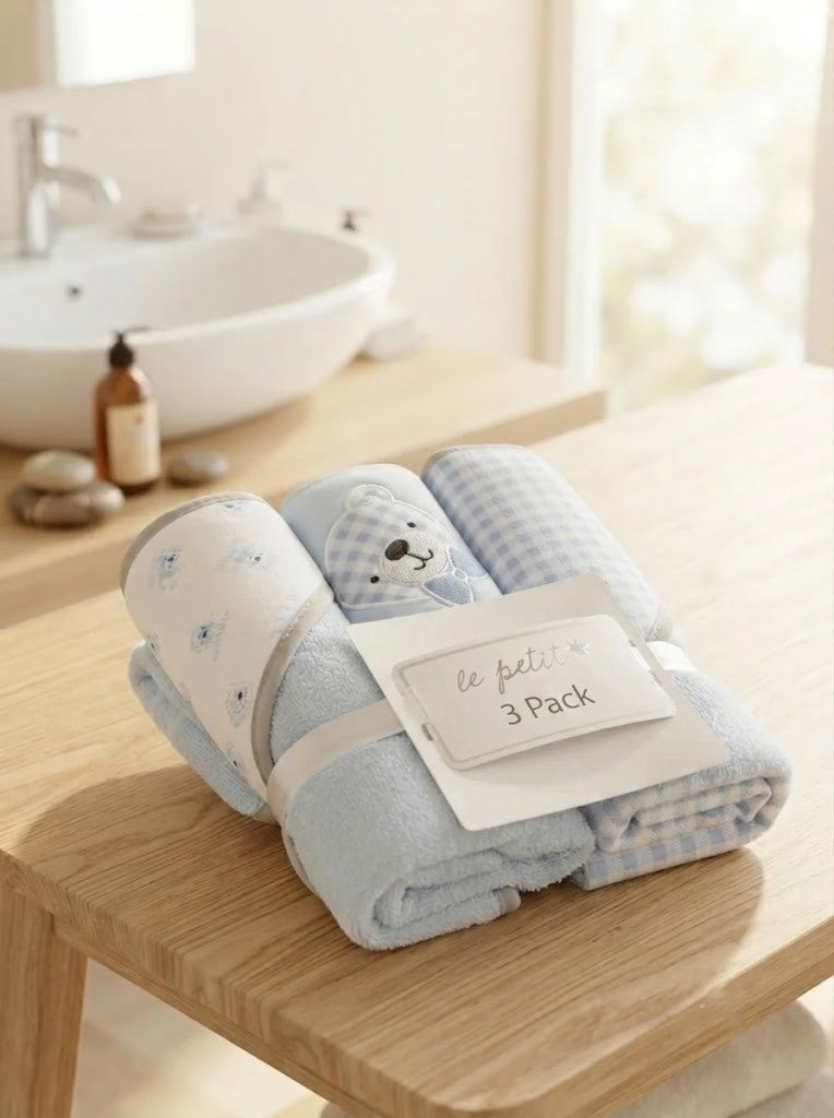 le petit™ 3-Pack Ultra-Soft Baby Hooded Towels Set – Absorbent Cotton Bath Towels for Newborns & Toddlers