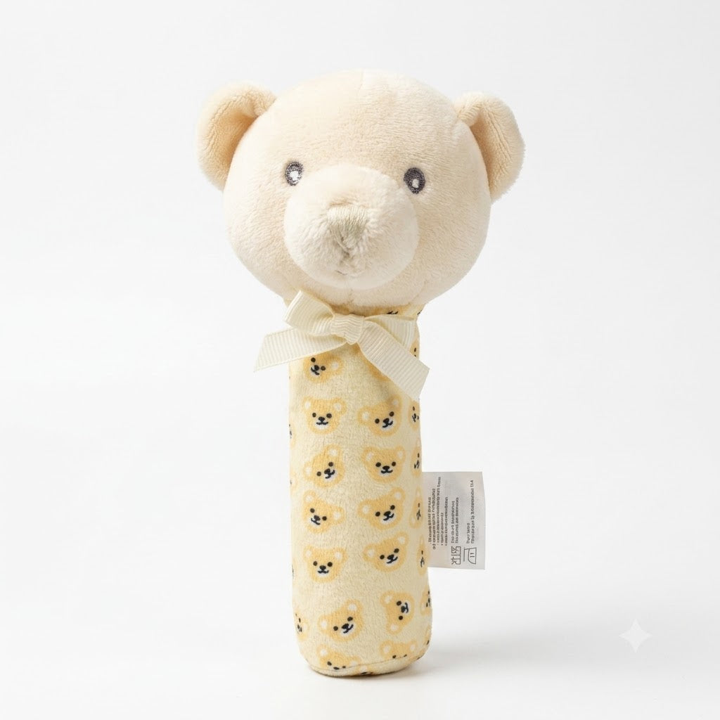 Ultra-Soft Plush Baby Stick Rattle Toy – Easy-Grip Animal Squeaker & Sensory Development Toy for Newborns