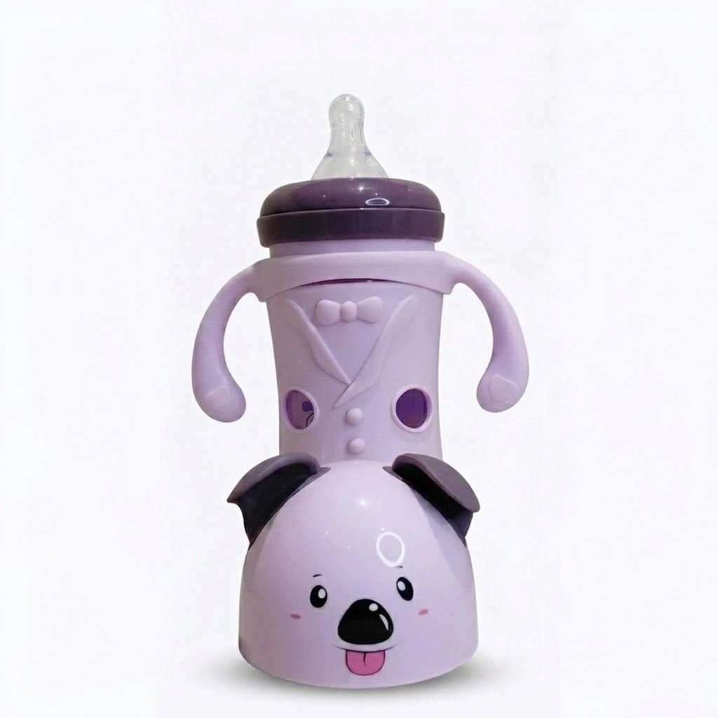 Fish Panda Baby Feeding Bottle – 240ml Borosilicate Glass with Silicone Sleeve & Easy-Grip Handles