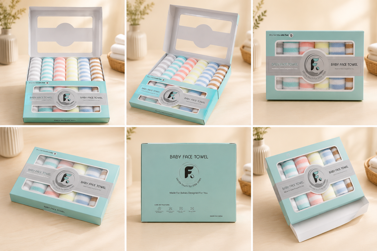 Ultra-Soft 6-Piece Baby Face Towel Set – Premium Cotton Striped Washcloths Gift Box for Newborns