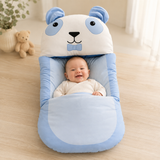 Ultra-Soft Cute Bear Baby Sleeping Bag with Head Shaping Pillow – Portable Newborn Nest & Carry Bed
