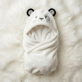 Panda Hooded Newborn Baby Wrap Blanket – Ultra Soft Flannel Swaddle with Ribbon Tie