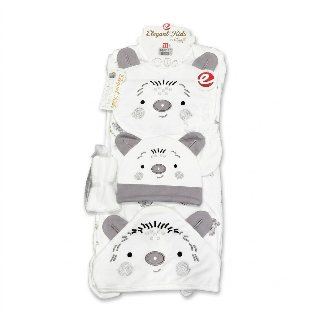 Elegant Kids by Lilsoft 11-Piece Newborn Baby Starter Set – Soft Cotton Hooded Blanket & Clothing Gift Set