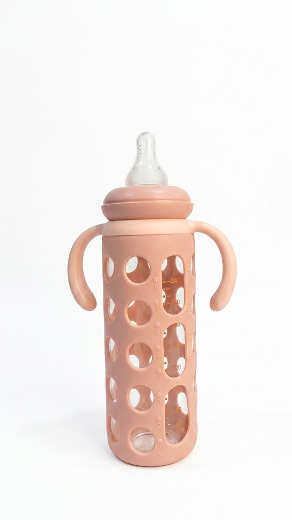 Glass Regular-Neck Feeding Bottle With Handle – 240ml (BPA-Free | Anti-Colic)