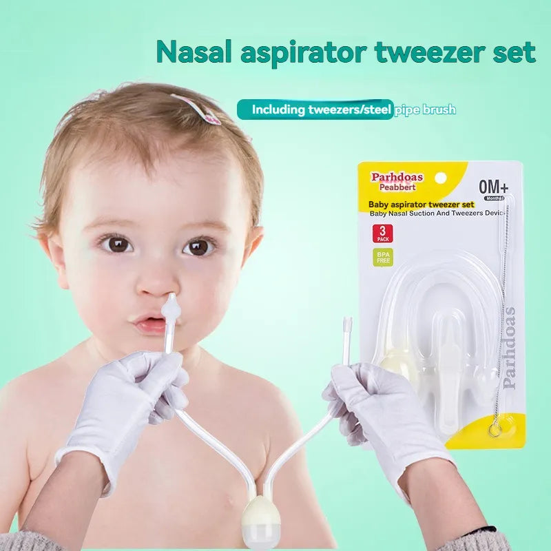 Baby Nasal Aspirator & Tweezer Set with soft silicone tip