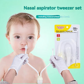 Baby Nasal Aspirator & Tweezer Set with soft silicone tip