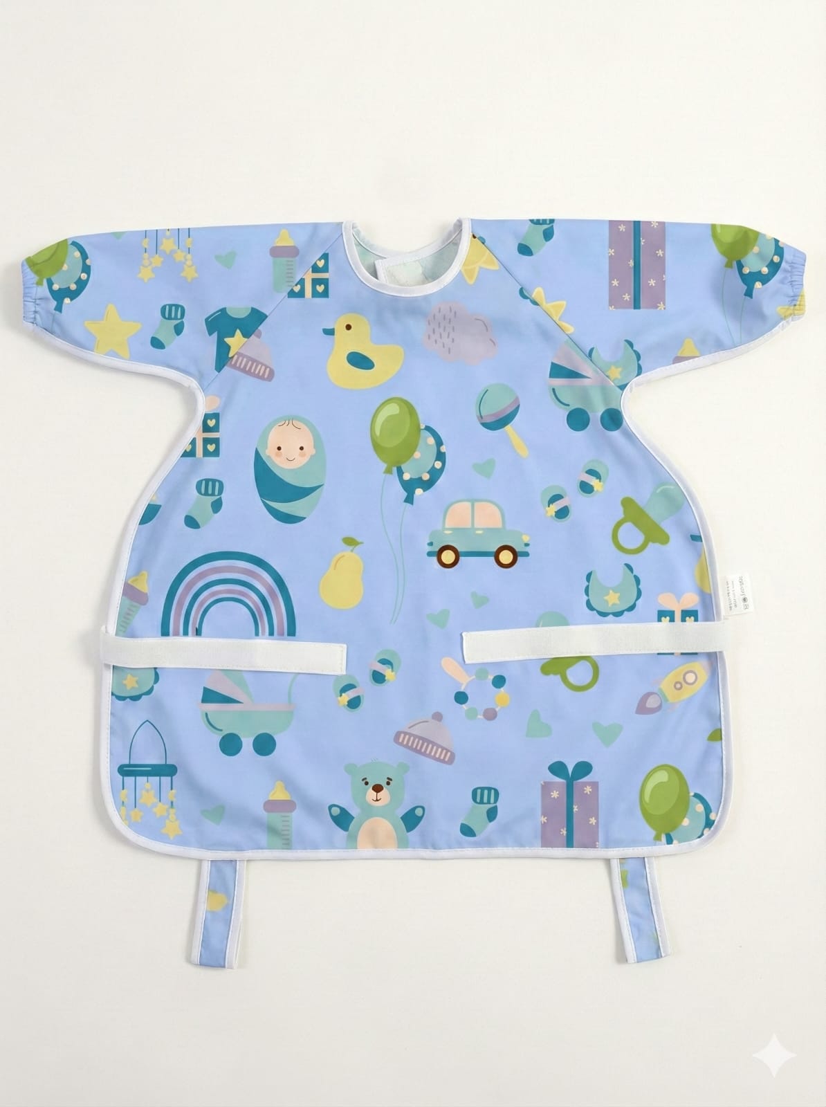 Full-Sleeve Adjustable Size Baby Bib with High-Chair & Table Covering