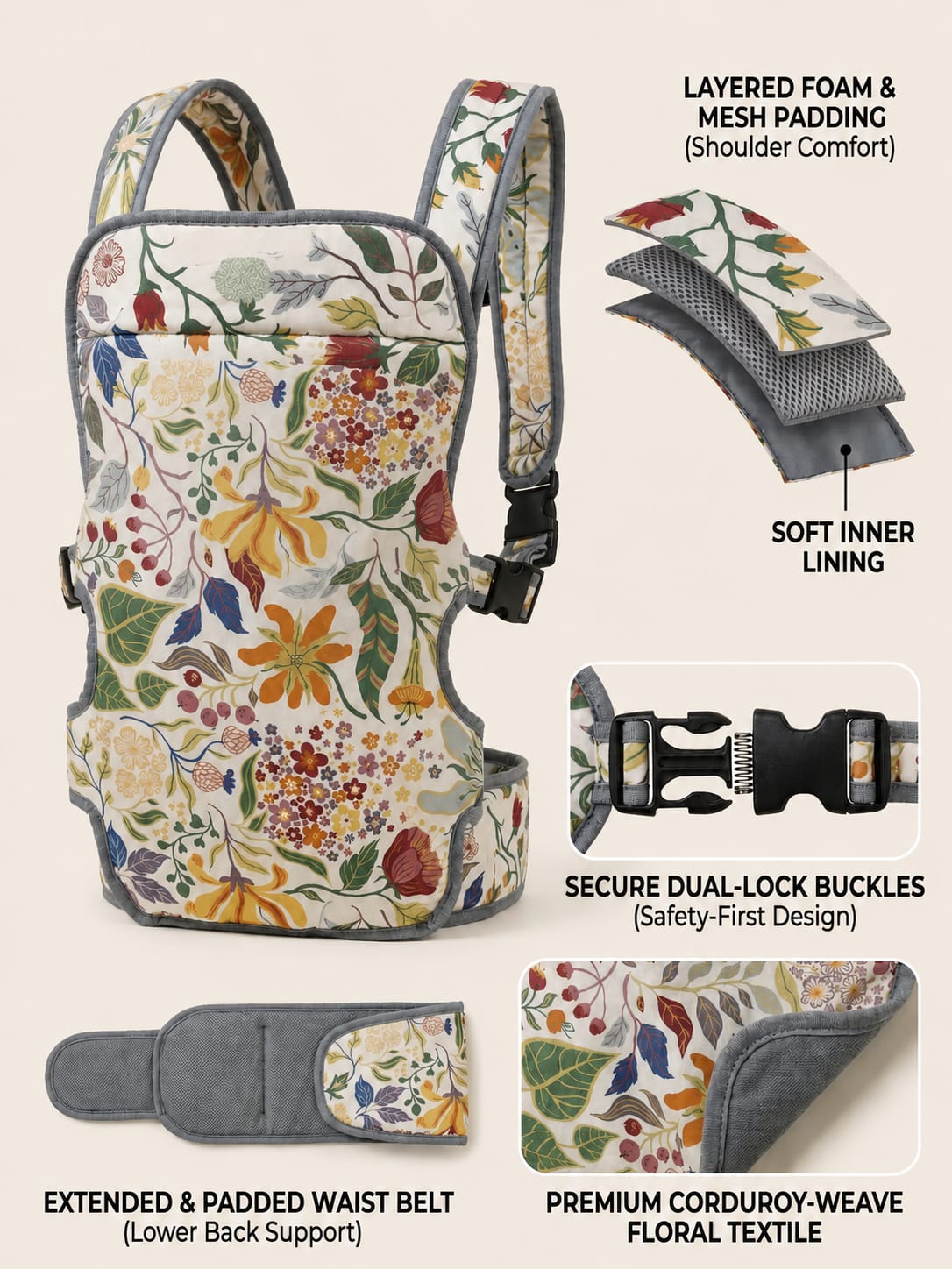 4-in-1 Ergonomic Baby Carrier  With Baby Neck Support