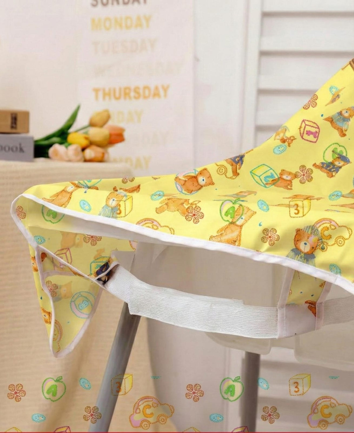 Full-Sleeve Adjustable Size Baby Bib with High-Chair & Table Covering