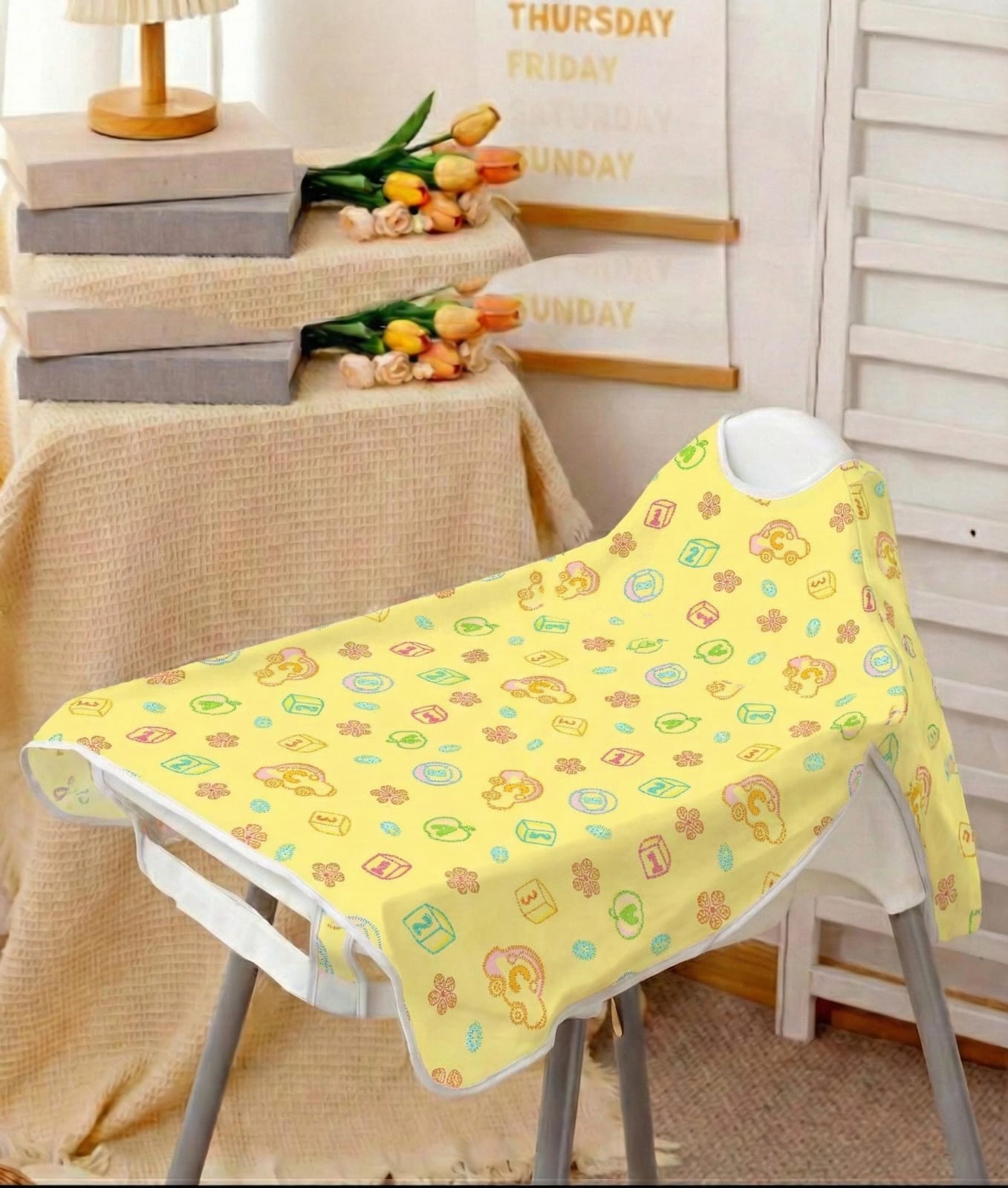 Full-Sleeve Adjustable Size Baby Bib with High-Chair & Table Covering