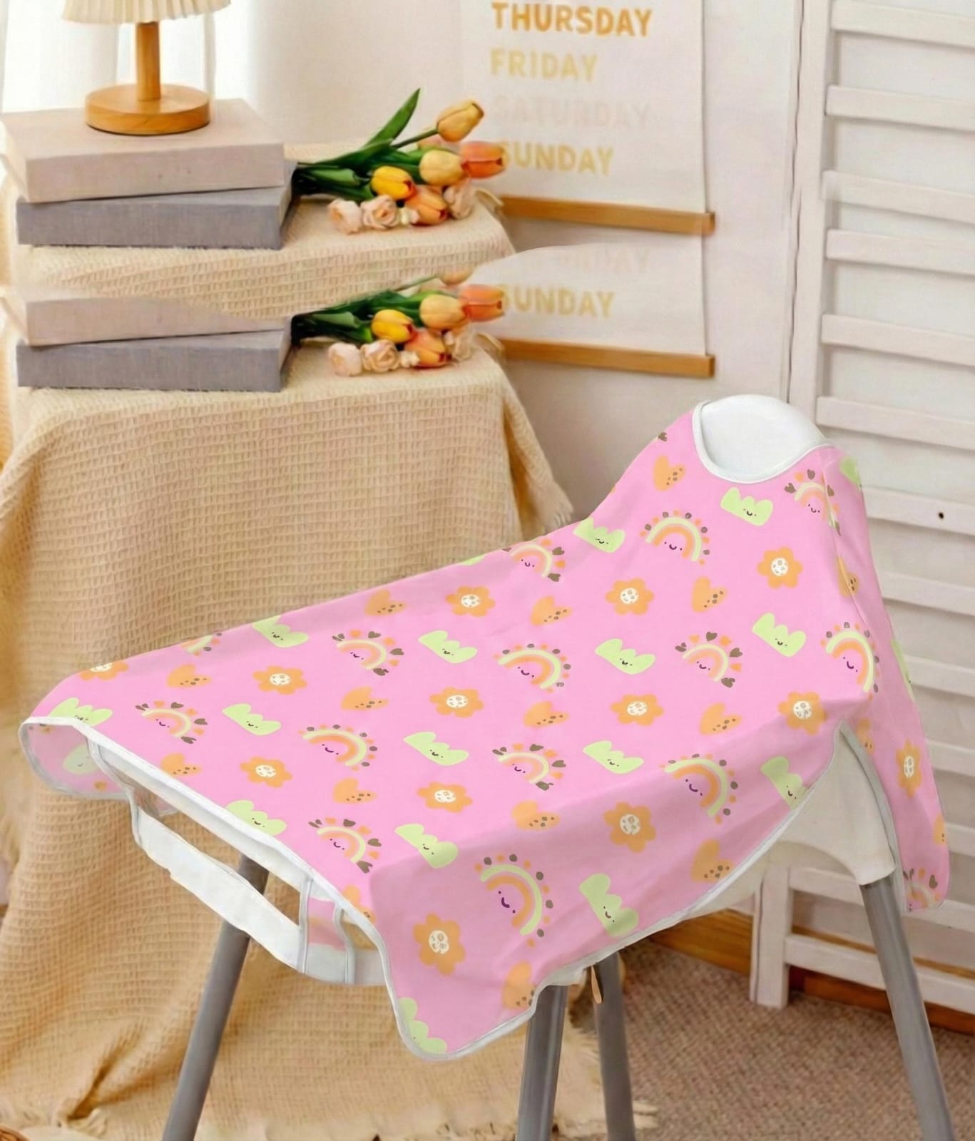 Full-Sleeve Adjustable Size Baby Bib with High-Chair & Table Covering