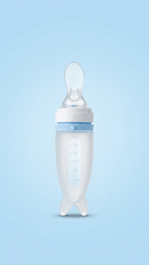 Silicone Baby Food Feeder Bottle with Spoon – Squeeze Feeding Bottle for Infants
