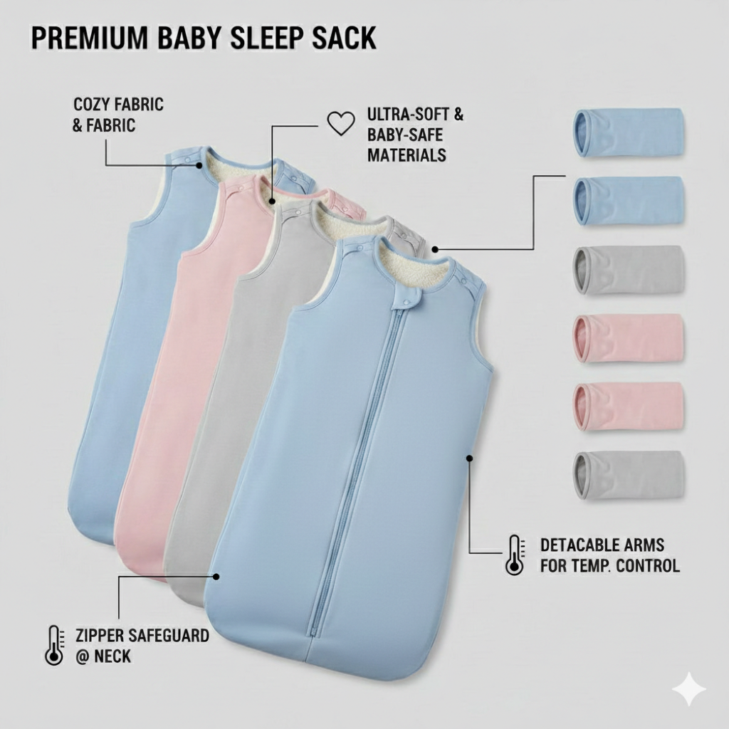 All Season Breathable Baby Sleeping Sack with Detachable Sleeves