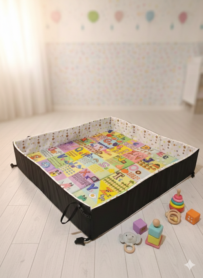 Foldable Padded Baby Learn & Play Mat with Raised Borders
